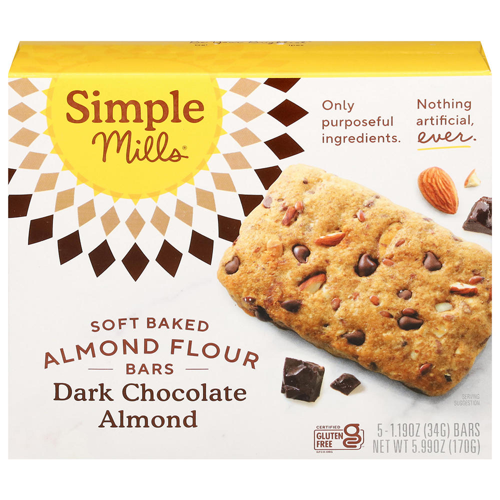 Simple Mills Soft Baked Dark Chocolate Almond Flour Bars, 5 ct