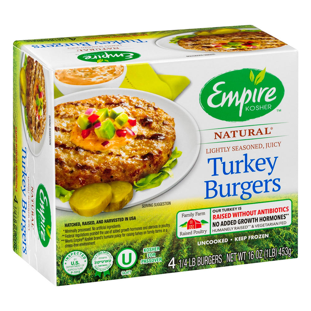 Empire Kosher Lightly Seasoned Turkey Burgers, 4 ct