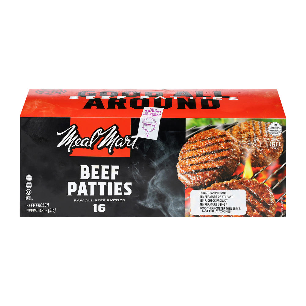Meal Mart Original All Beef Patties, Kosher, 16 ct