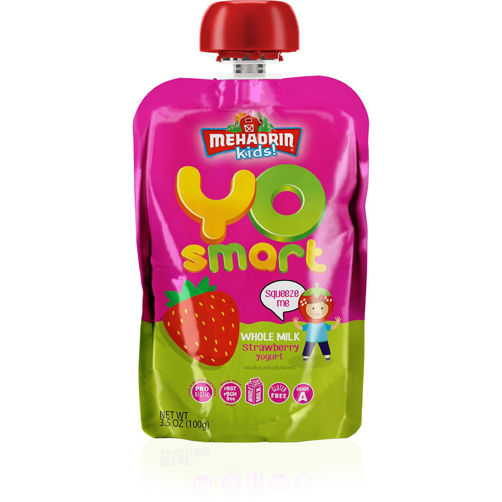 Mehadrin Kids Yosmart Whole Milk Strawberry Yogurt, 3.5 oz