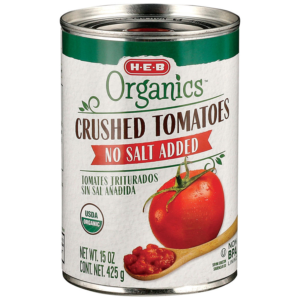 H-E-B Organics No Salt Added Crushed Tomatoes, 15 oz