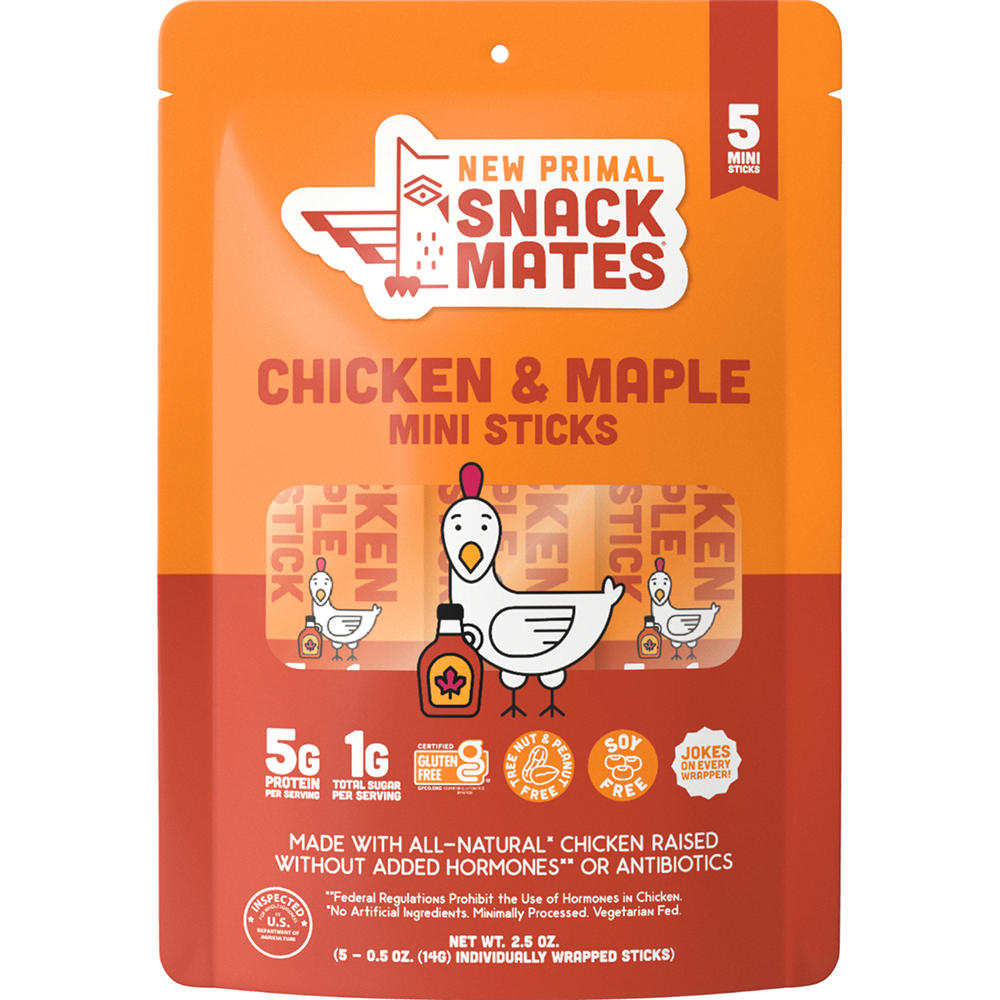 New Primal Snack Mates Chicken & Maple Mini Meat Sticks, 5 ct