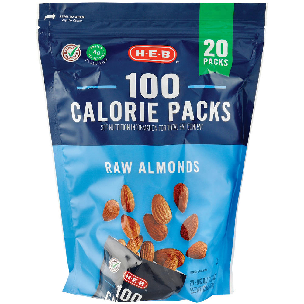 H-E-B Raw Almonds 100 Calorie Snack Packs, 20 ct