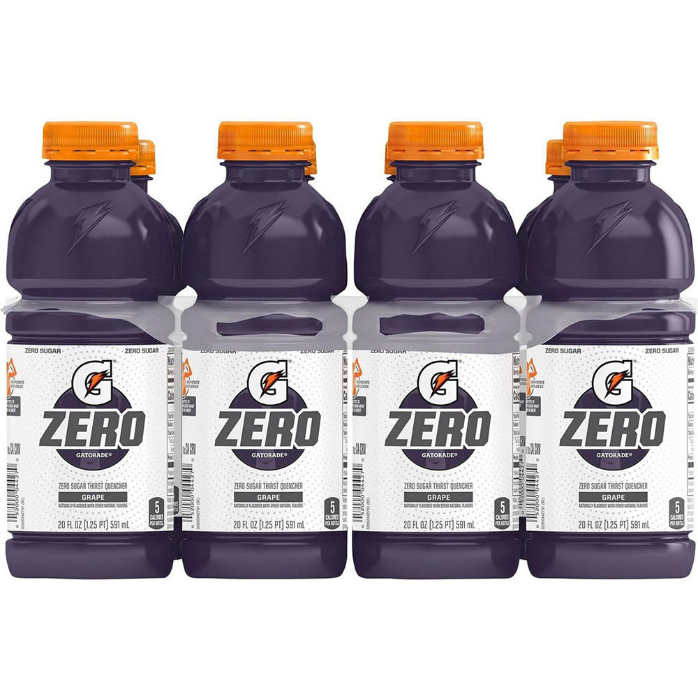 Gatorade Zero Sugar Grape Thirst Quencher Electrolyte Sports Drink 8 pk Bottles, 20 oz