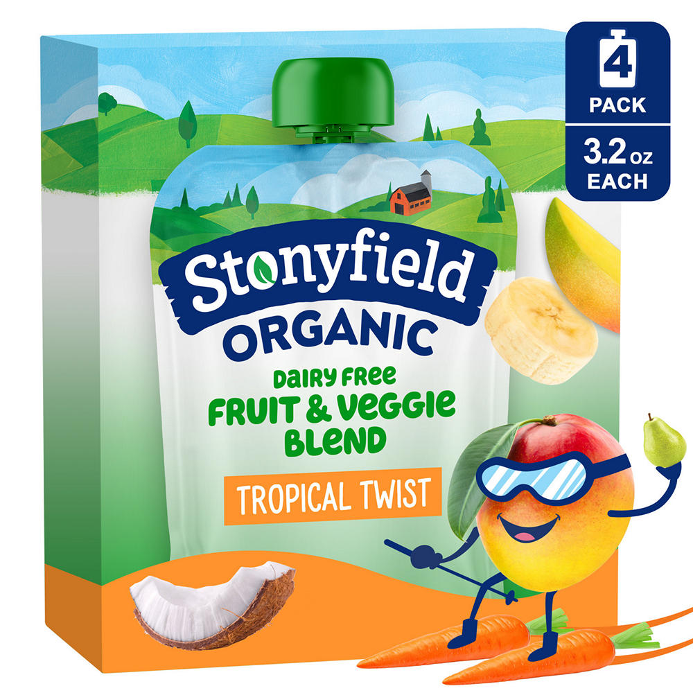Stonyfield Organic Dairy Free Smoothie Pouches - Tropical Twist, 4 ct