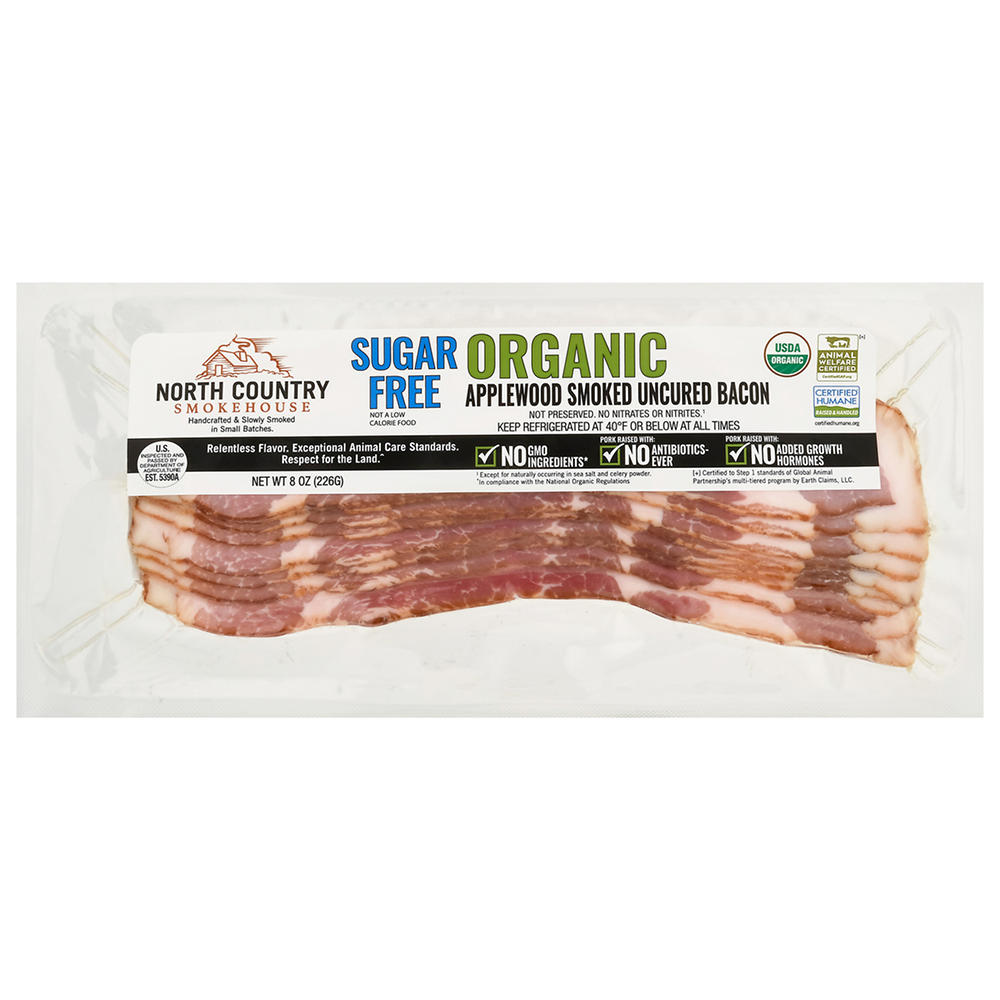 North Country Smokehouse Organic Sugar Free Applewood Smoked Uncured Bacon, 8 oz