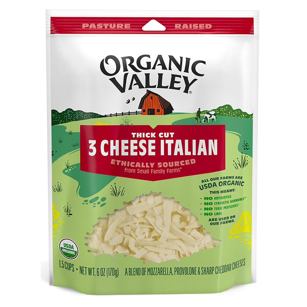 Organic Valley 3 Cheese Italian Thick Cut Shredded Cheese, 6 oz