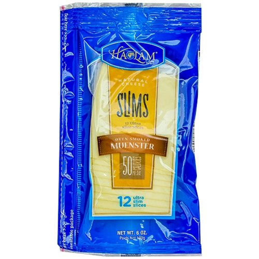 Haolam Oven Smoked Muenster Cheese Slims, Thin Sliced, 6 oz