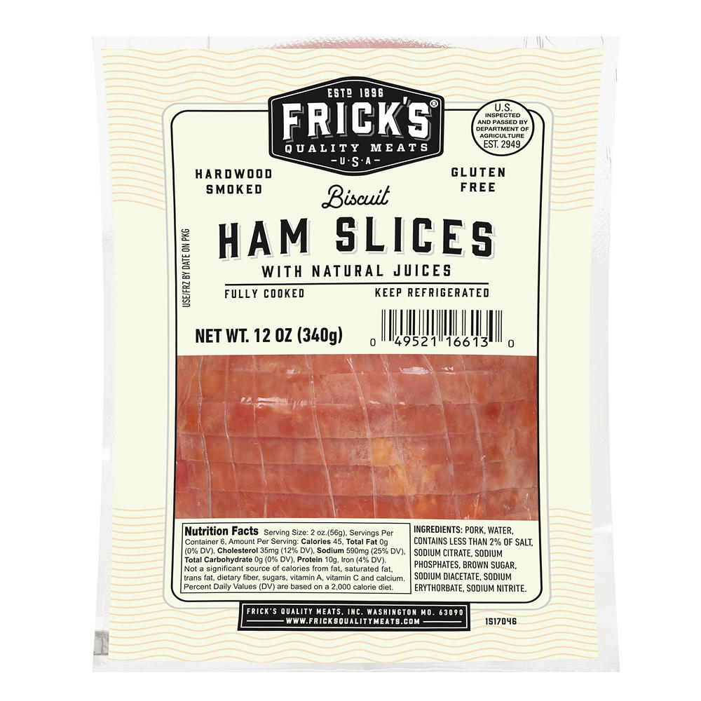 Frick's Fully Cooked Hardwood-Smoked Biscuit Ham Slices, 12 oz