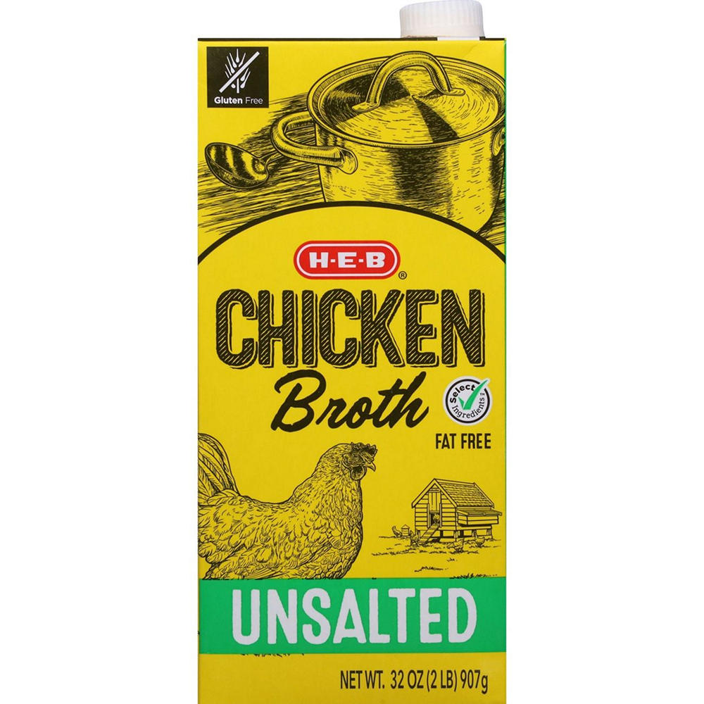 H-E-B Unsalted Chicken Broth, 32 oz
