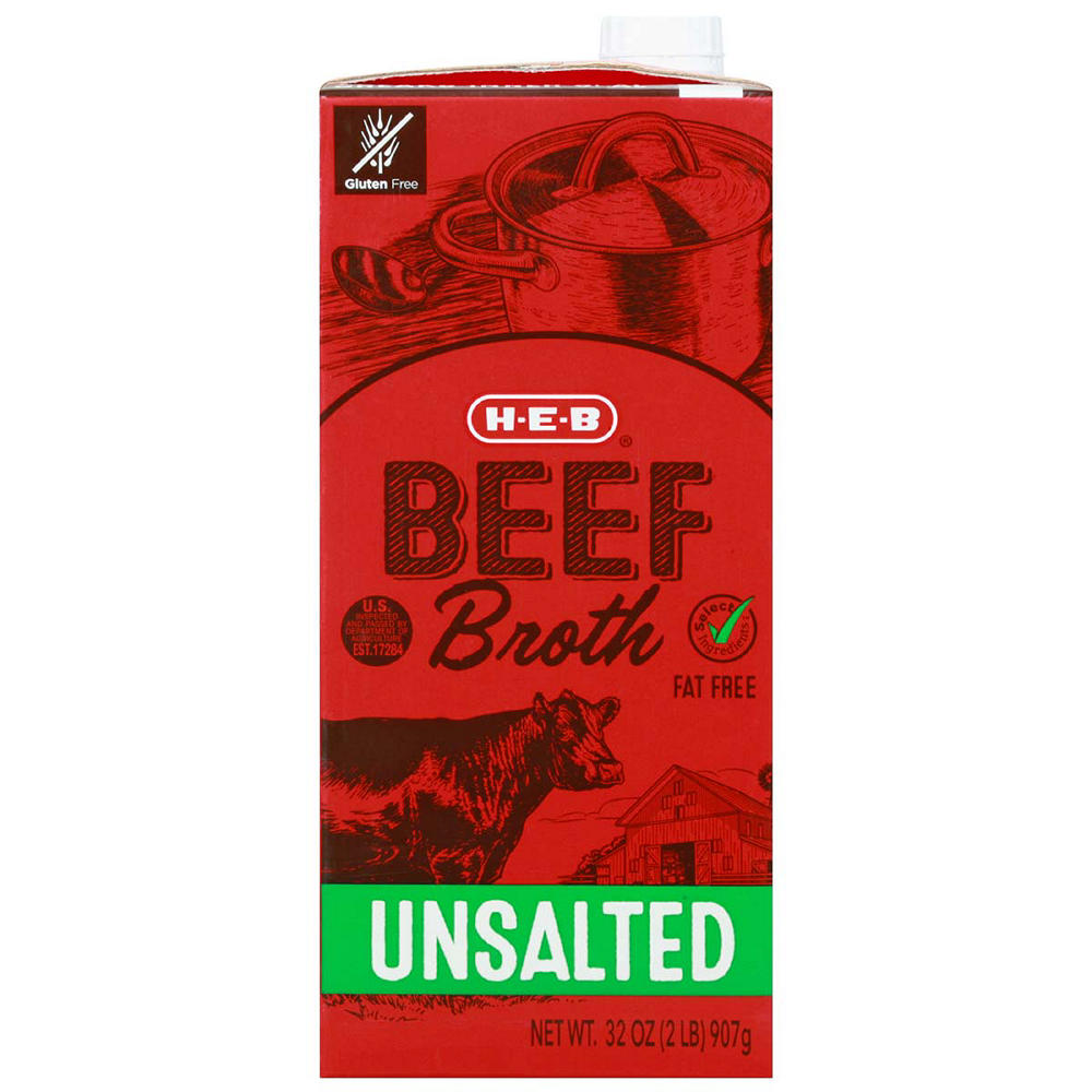 H-E-B Unsalted Beef Broth, 32 oz