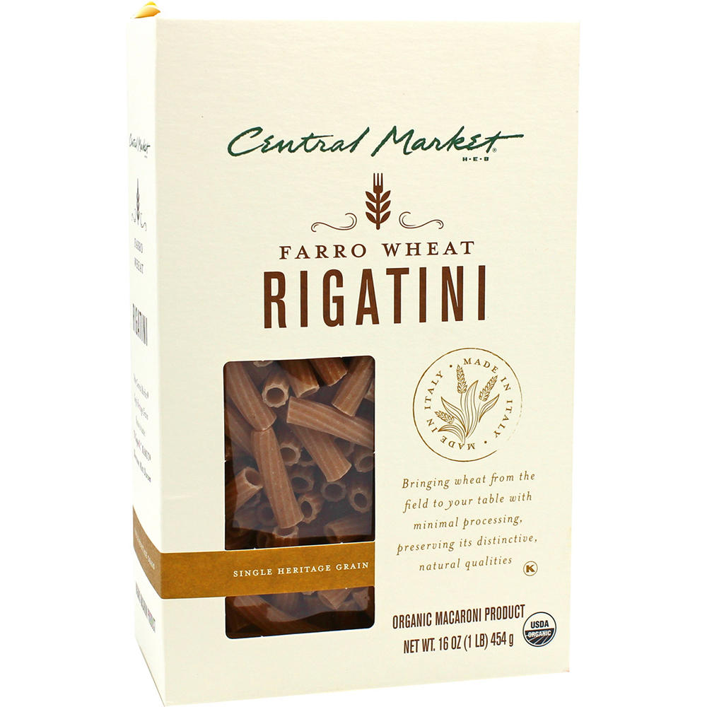 Central Market Organic Single Heritage Grain Farro Wheat Rigatini Pasta, 16 oz