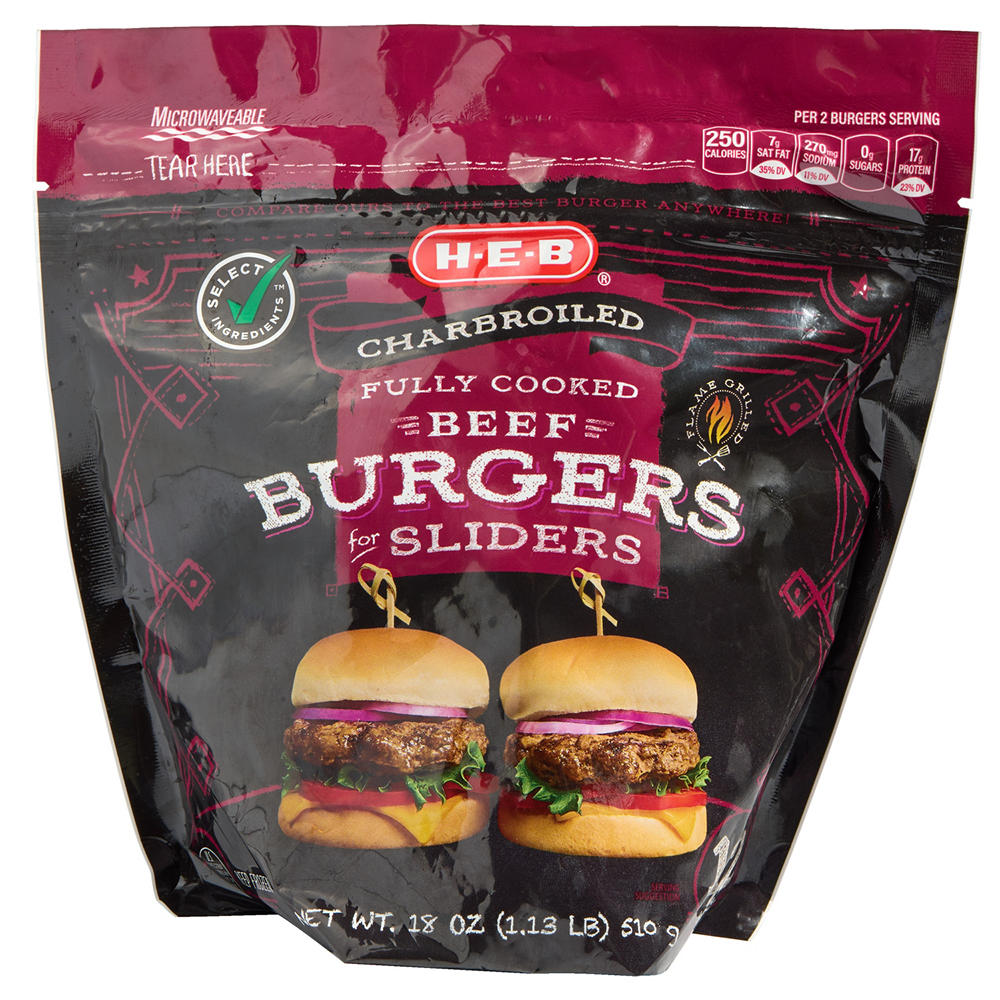 H-E-B Fully Cooked Frozen Beef Burger Sliders, 18 oz