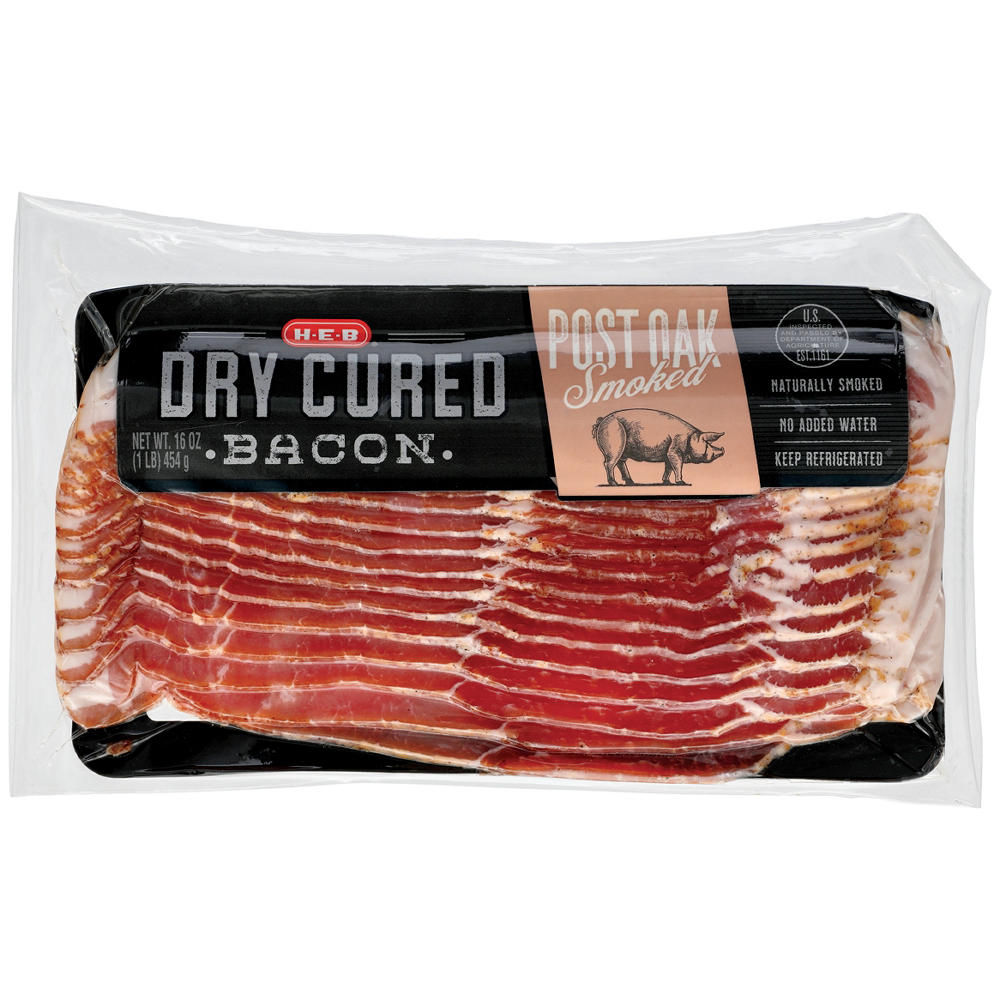 H-E-B Post Oak Smoked Dry Cured Bacon, 16 oz