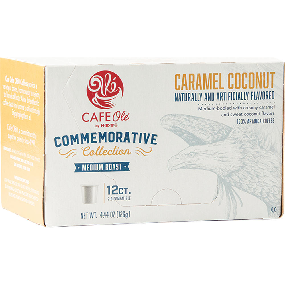 CAFE Olé by H-E-B Commemorative Collection Medium Roast Coconut Caramel Coffee Single Serve Cups, 12 ct