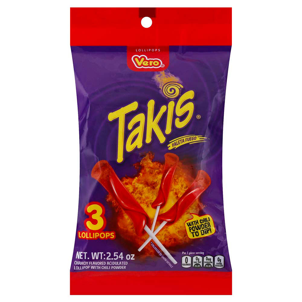 Vero Takis Paleta Fuego Chamoy Lollipops, 3 ct