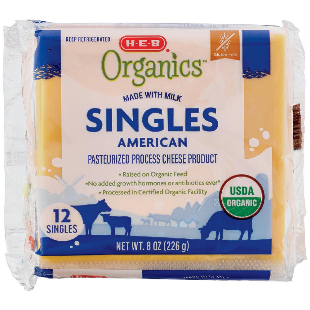 H-E-B Organics Singles American Sliced Cheese, 12 ct, 8 oz