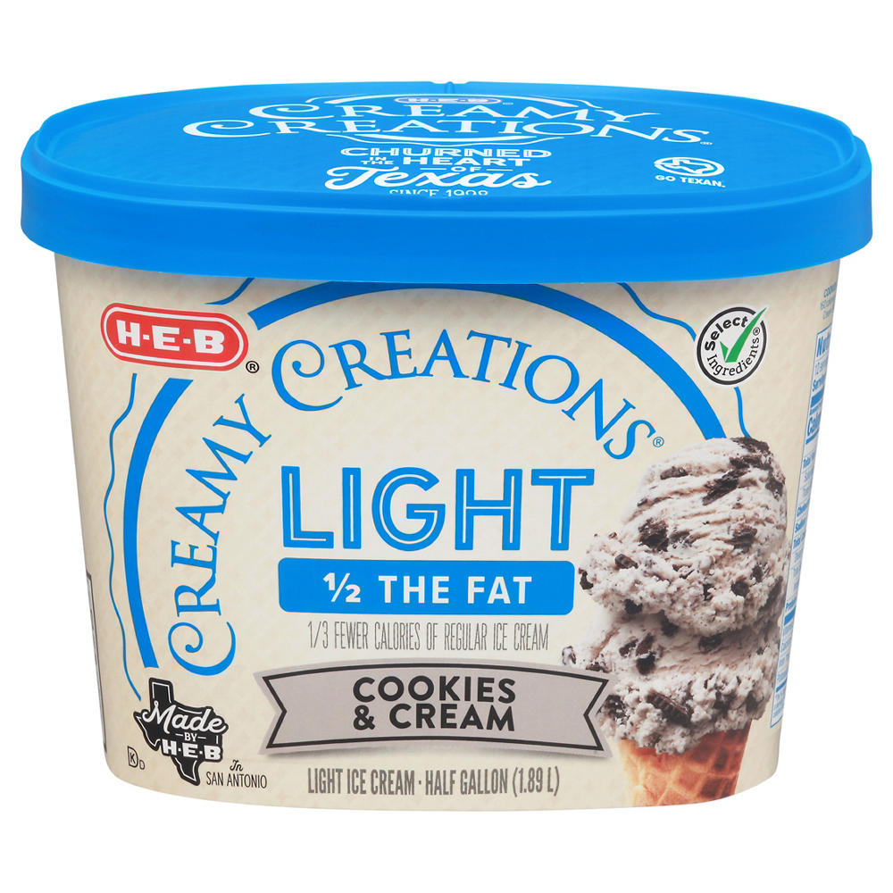 H-E-B Creamy Creations Cookies & Cream Light Ice Cream, 1/2 gal