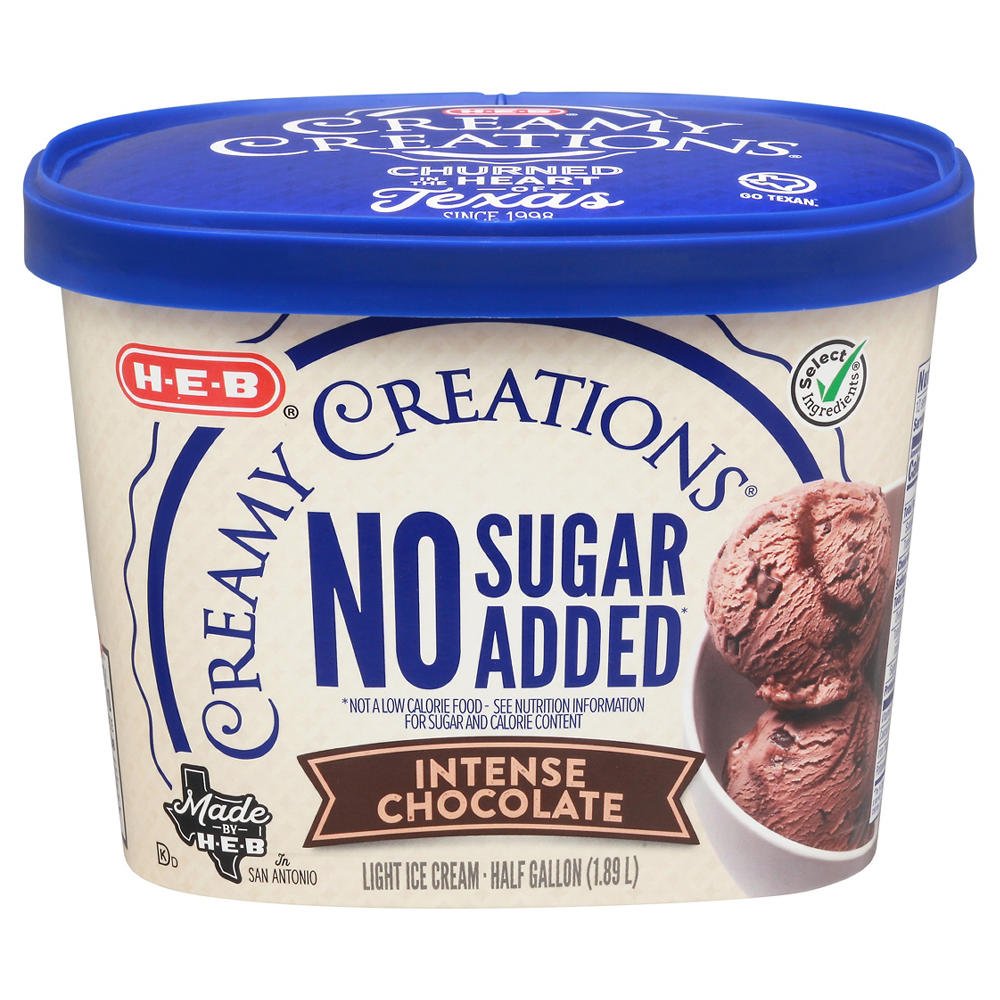 H-E-B Creamy Creations No Sugar Added Intense Chocolate Light Ice Cream, 1/2 gal