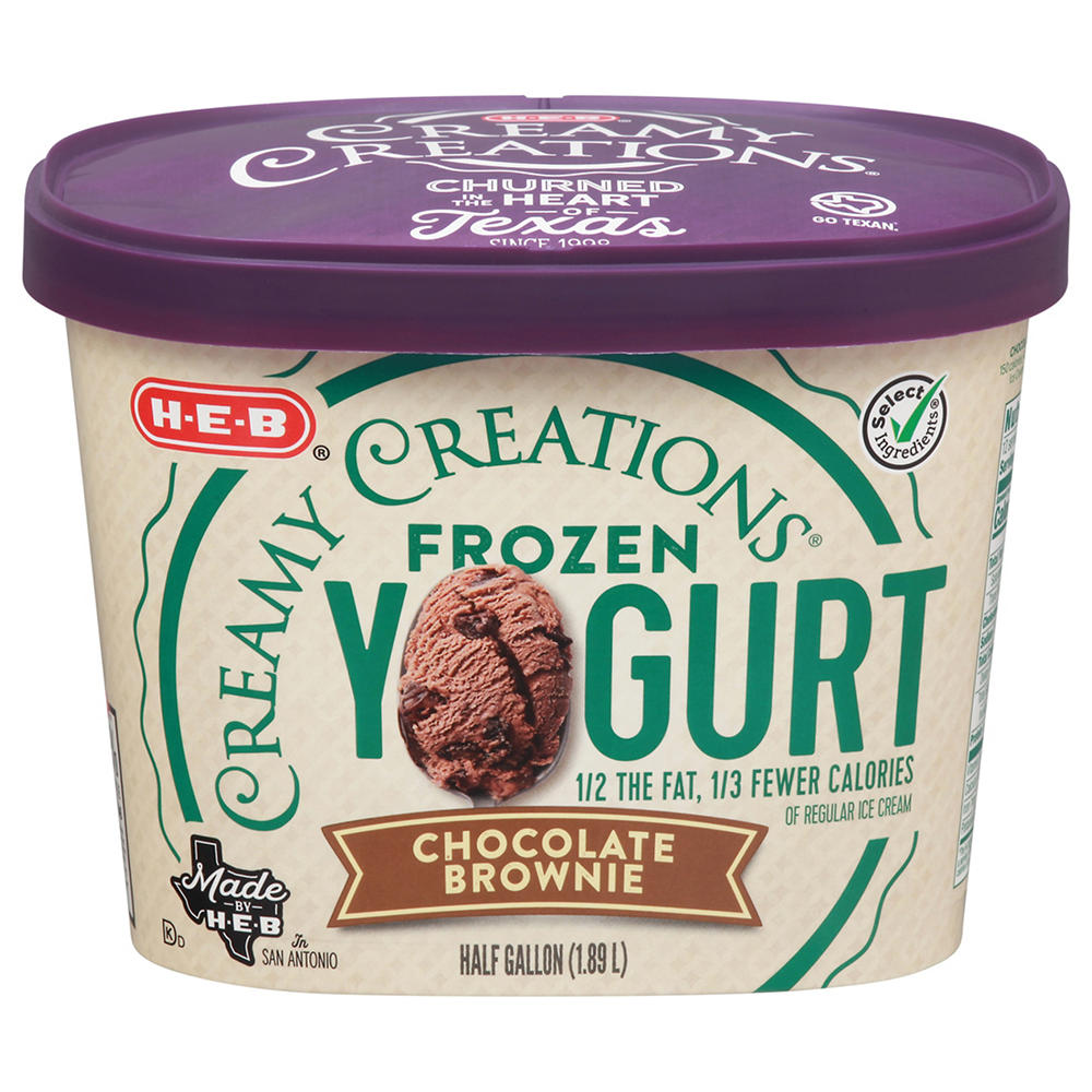 H-E-B Creamy Creations Chocolate Brownie Frozen Yogurt, 1/2 gal