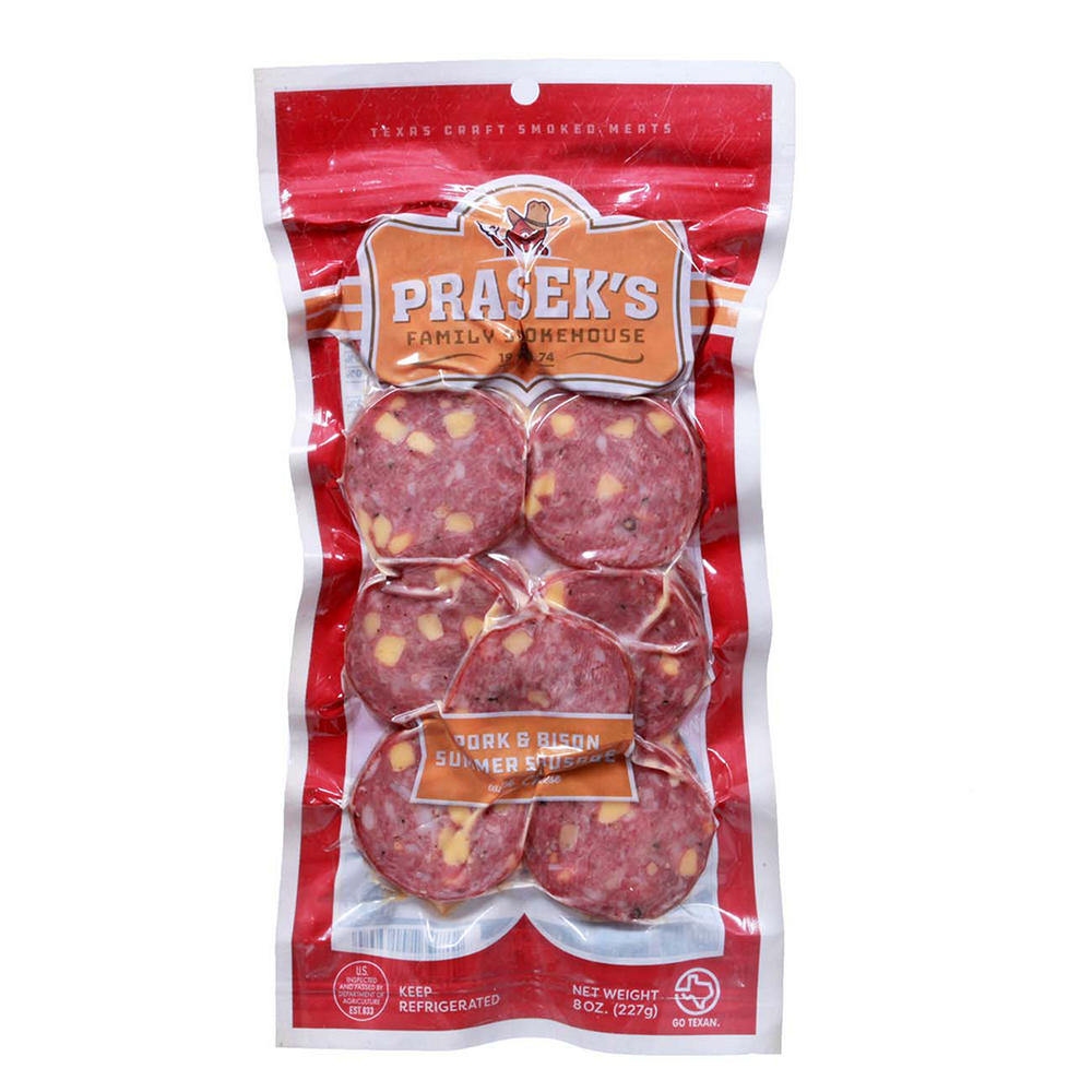 Prasek's Bison & Pork Summer Sausage with Cheese, Sliced, 8 oz
