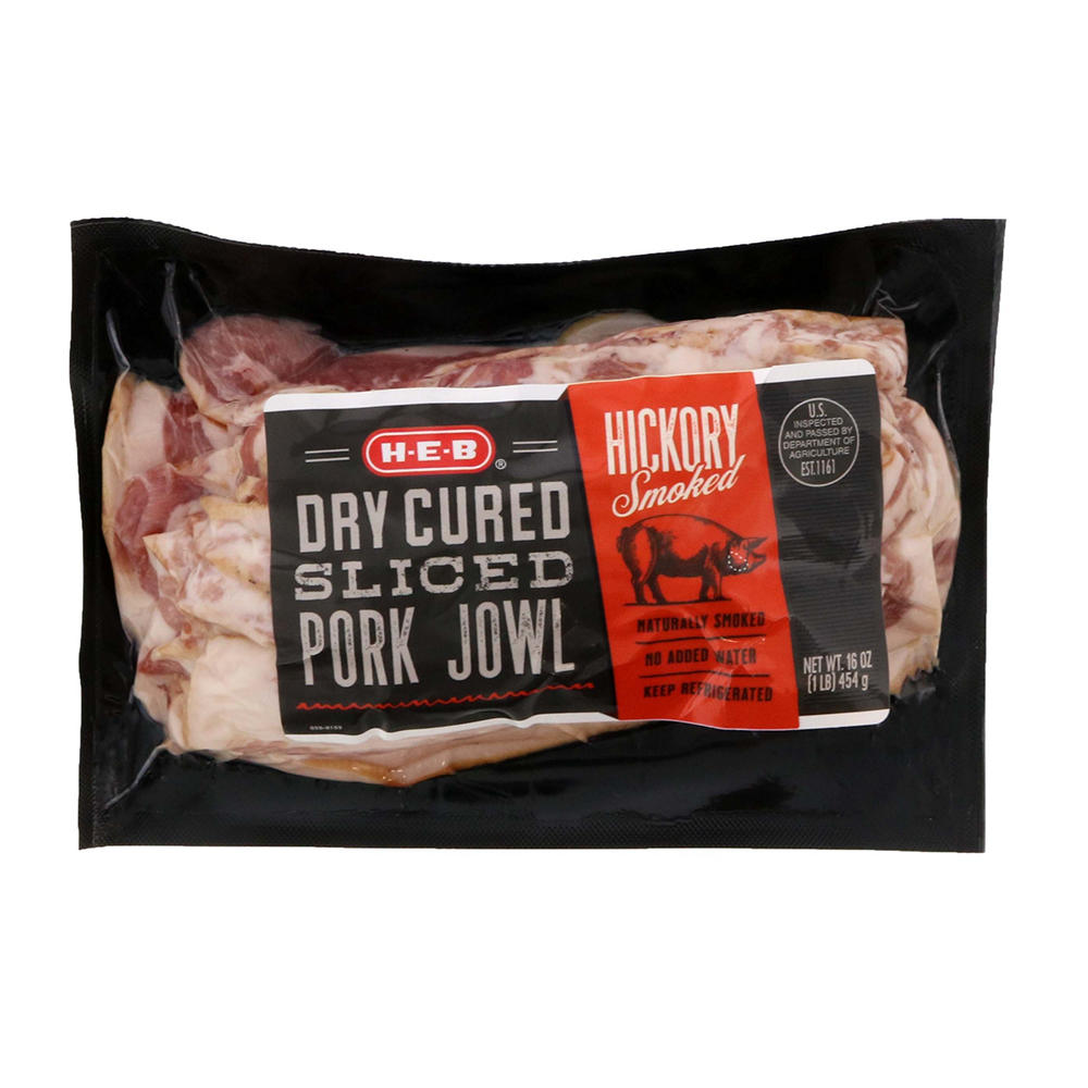 H-E-B Hickory Smoked Dry Cured Sliced Pork Jowl, 16 oz