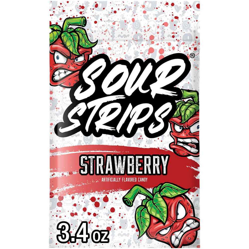 Sour Strips Strawberry Flavored Chewy Candy Bag, 3.4 oz