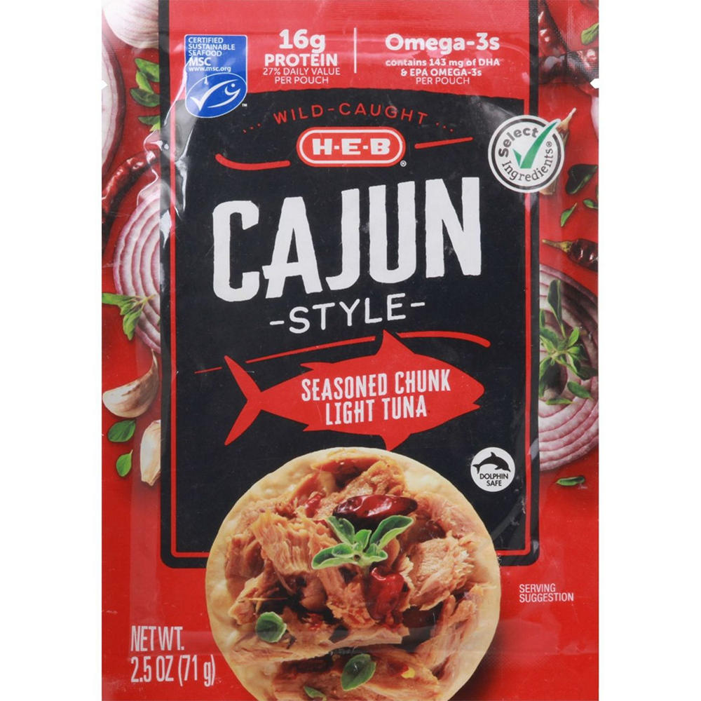 H-E-B Wild Caught Seasoned Chunk Light Tuna Pouch - Cajun-Style, 2.5 oz