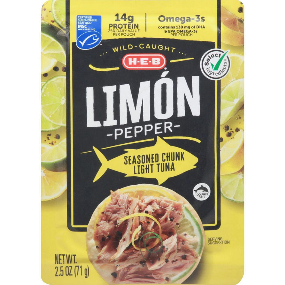 H-E-B Wild Caught Seasoned Chunk Light Tuna Pouch - Limón Pepper, 2.5 oz