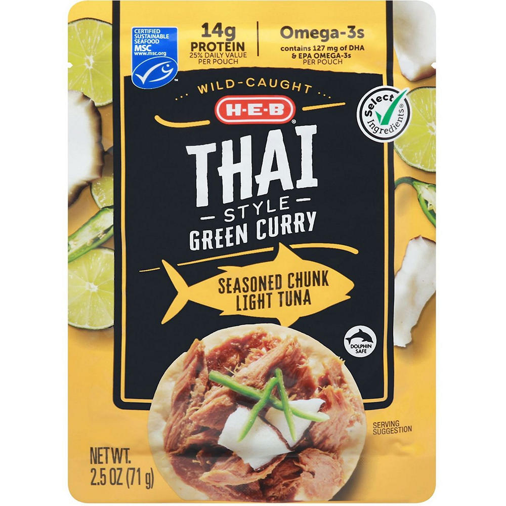 H-E-B Wild Caught Seasoned Chunk Light Tuna Pouch - Thai-Style Green Curry, 2.5 oz