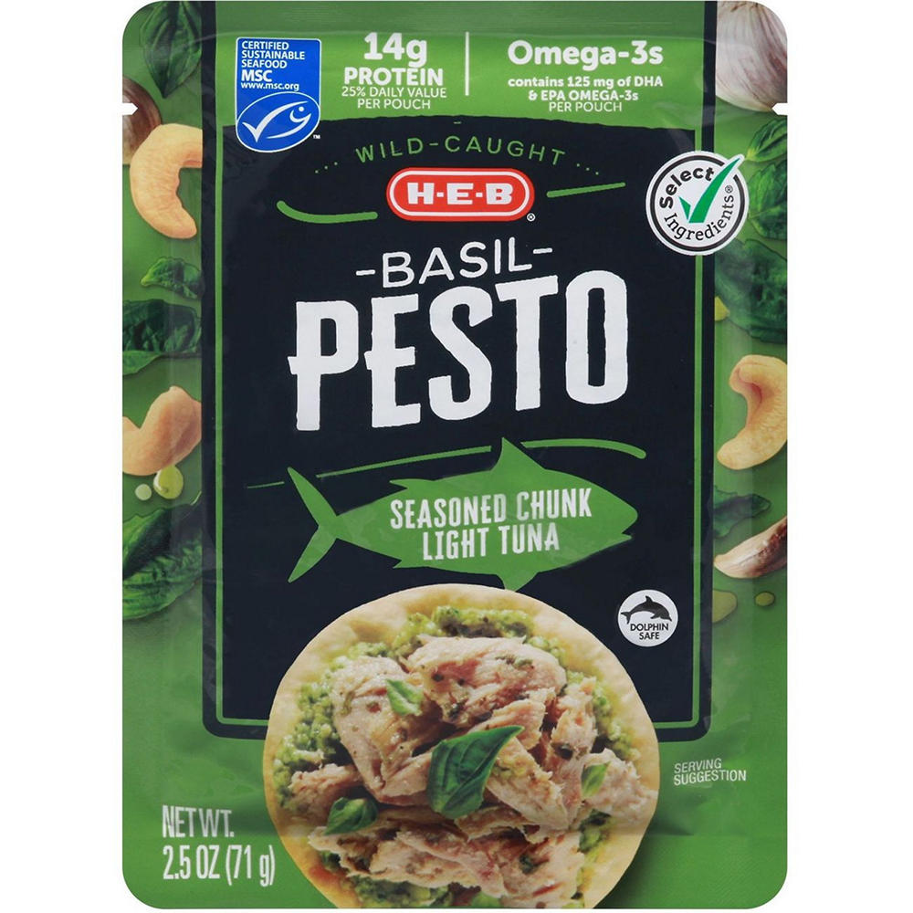 H-E-B Wild Caught Seasoned Chunk Light Tuna Pouch - Basil Pesto, 2.5 oz