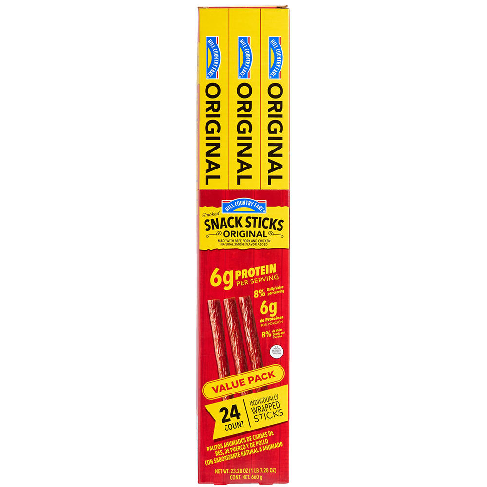 Hill Country Fare 6g Protein Smoked Meat Snack Sticks Value Pack - Original, 24 ct