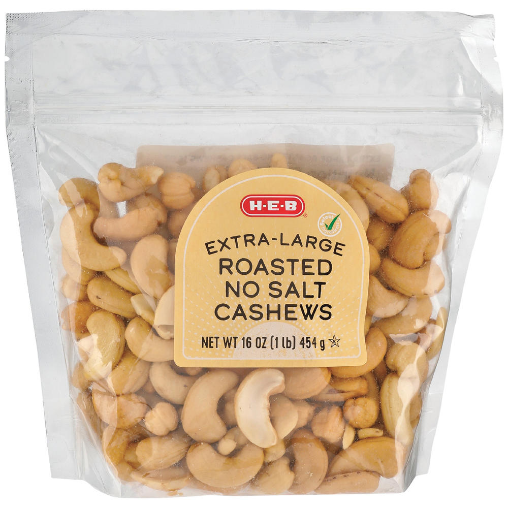 H-E-B Extra Large Unsalted Roasted Cashews, 16 oz