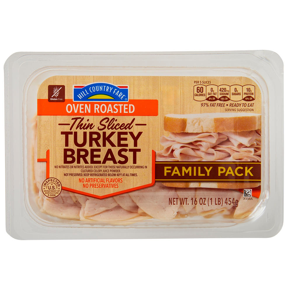 Hill Country Fare Thin-Sliced Oven-Roasted Turkey Breast Lunch Meat - Family Pack, 16 oz