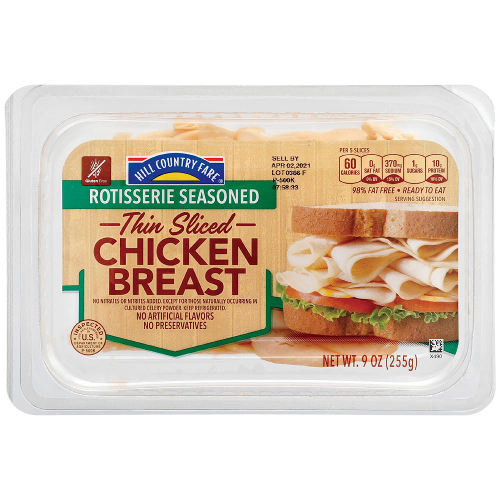 Hill Country Fare Thin-Sliced Rotisserie-Seasoned Chicken Breast Lunch Meat, 9 oz