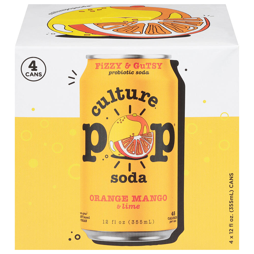 Culture Pop Probiotic Soda 4 pk Cans - Orange Mango & Lime, 12 oz