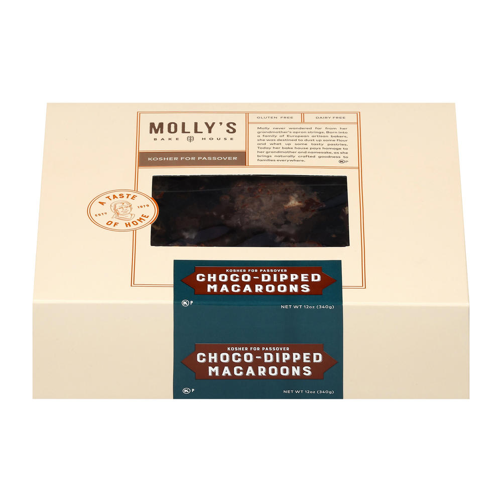 Molly's Bake House Kosher for Passover Chocolate Dipped Macaroons, 12 oz