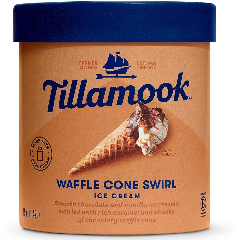 Tillamook Waffle Cone Swirl Ice Cream, 1.5 qt