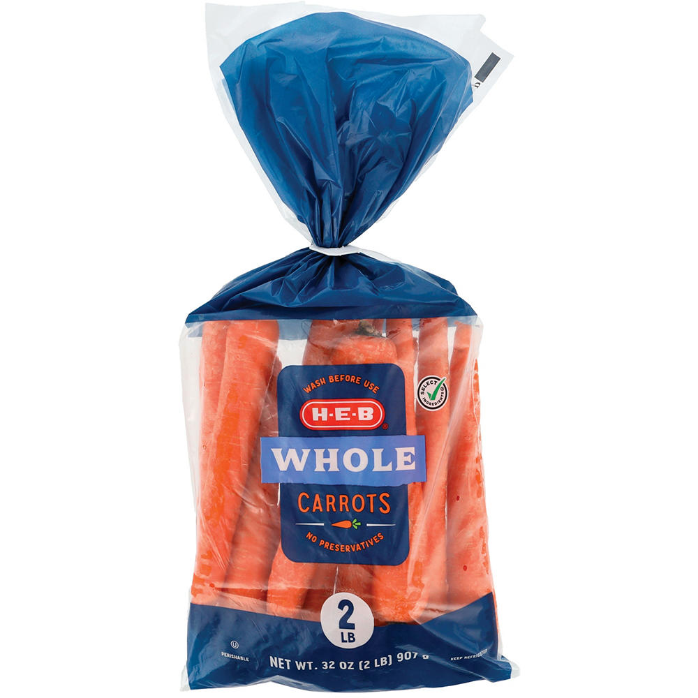 H-E-B Fresh Whole Carrots, 2 lb bag