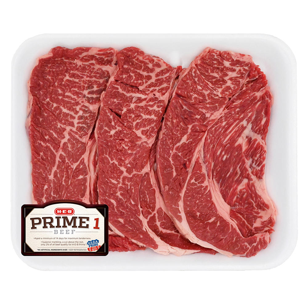 H-E-B Prime 1 Beef Boneless Chuck Steaks, Thin Cut - Value Pack, Avg. 1.56 lbs