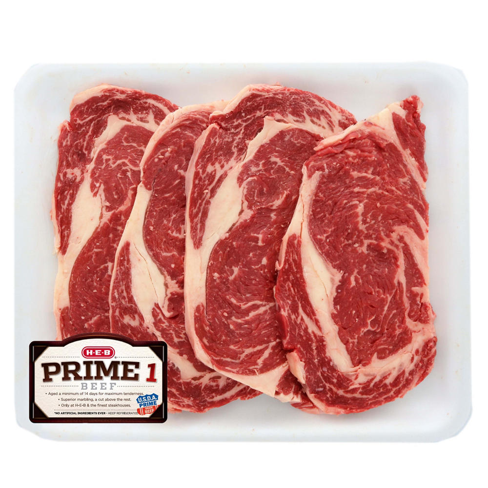 H-E-B Prime 1 Beef Boneless Ribeye Steaks, Thin Cut - Value Pack (3 - 5 steaks), Avg. 1.4 lbs