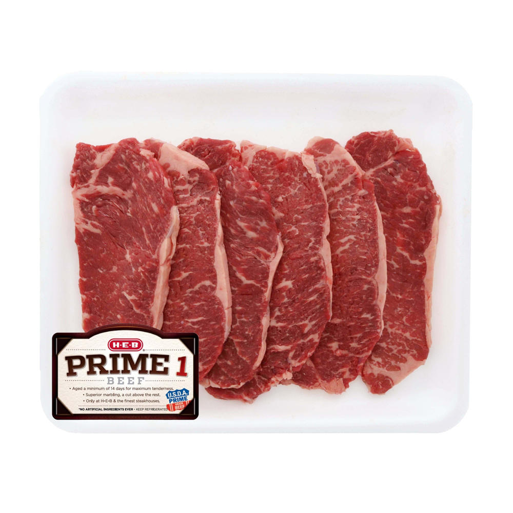 H-E-B Prime 1 Beef New York Strip Steak Boneless Thin Value Pack, USDA Prime, Avg. 1.17 lbs