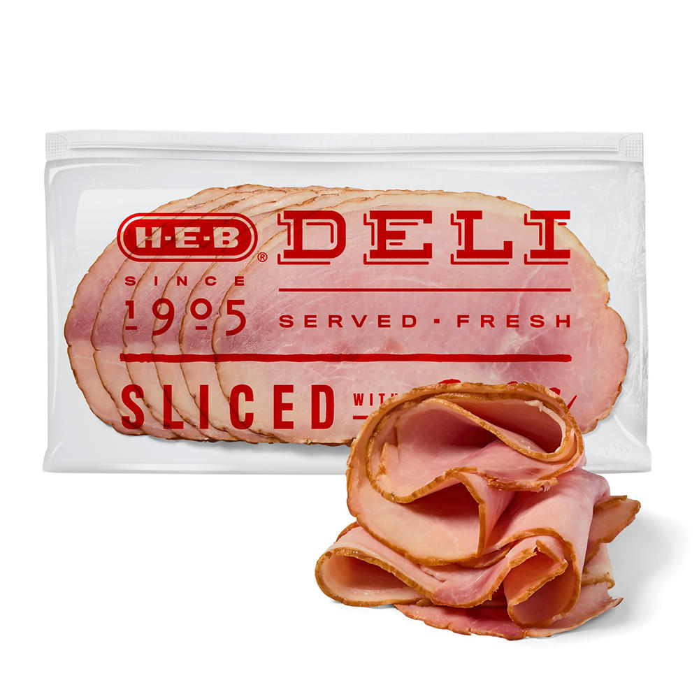 H-E-B Deli Mesquite-Smoked Honey Uncured Ham, Sandwich Sliced, Avg. 0.5 lb