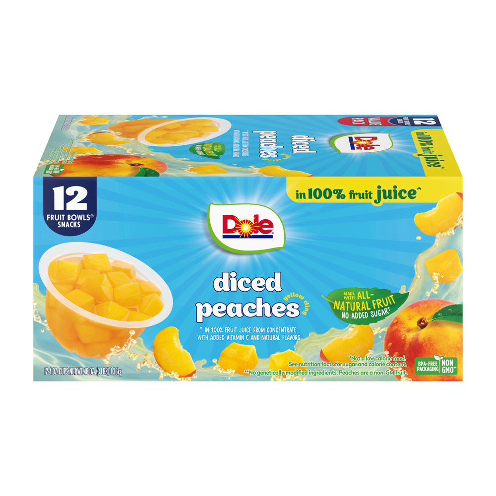 Dole Fruit Bowls - Diced Peaches in 100% Juice, 12 ct