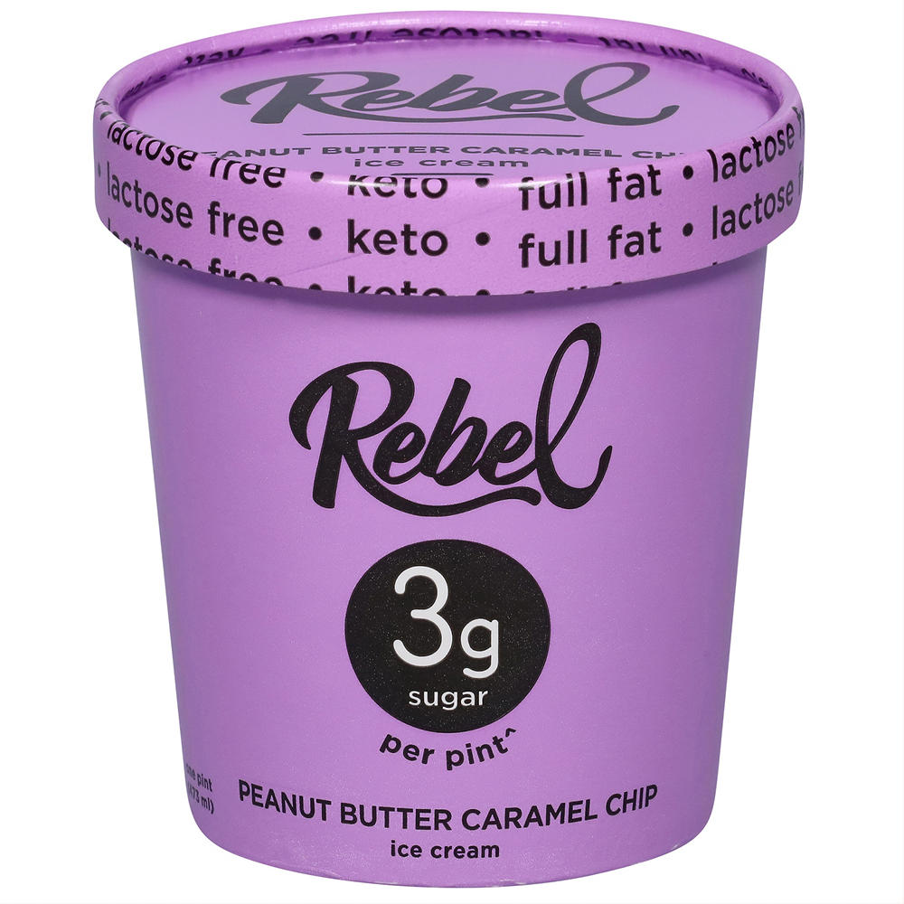Rebel 3g Sugar Ice Cream - Peanut Butter Caramel Chip, 1 pt
