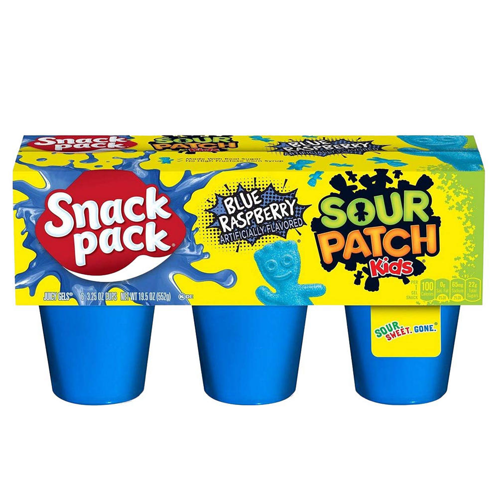 Snack Pack Sour Patch Kids Blue Raspberry Juicy Gels Cups, 6 ct