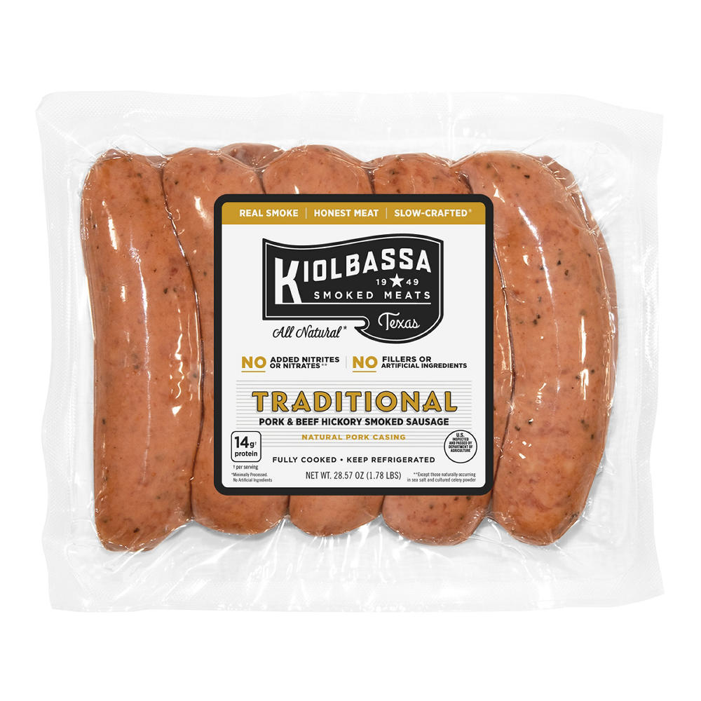 Kiolbassa Traditional Pork & Beef Hickory Smoked Sausage, 10 ct, 28.57 oz