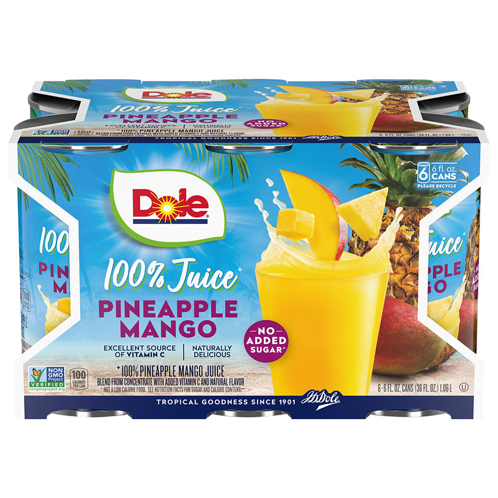 Dole 100% Pineapple Mango Juice 6 pk Cans, 6 oz