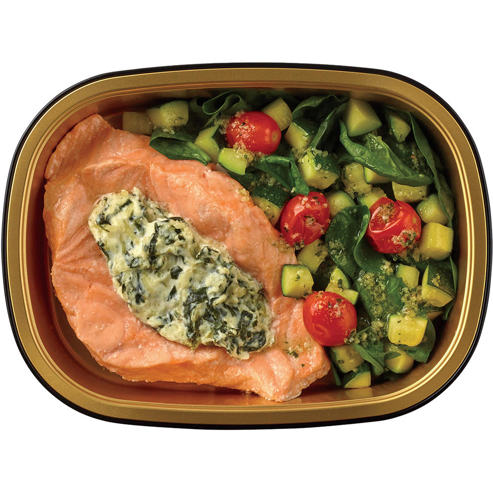 Meal Simple by H-E-B Spinach & Parmesan-Stuffed Salmon, Zucchini, Spinach & Tomatoes, 12 oz