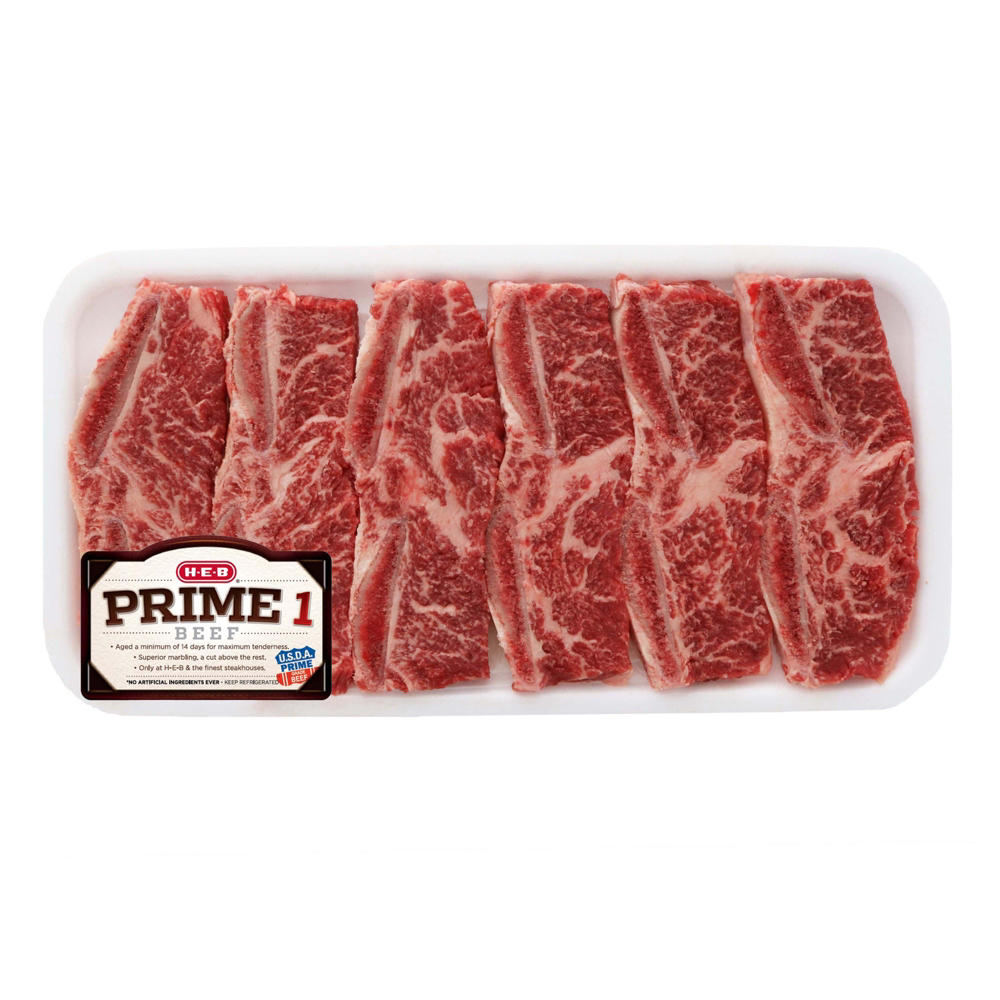 H-E-B Prime 1 Beef Cross Cut Dino Ribs Bone-in Thin, USDA Prime, Avg. 0.79 lb